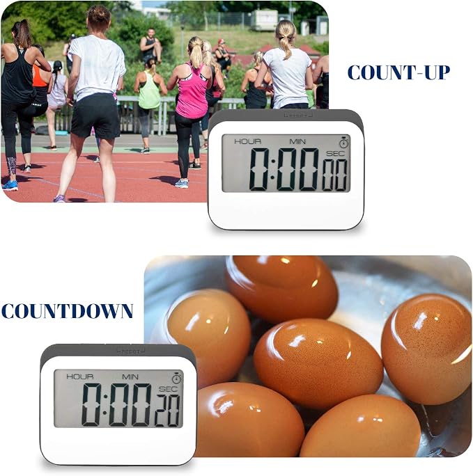 Jayron Digital Timer Alarm Clock Kitchen Timer Cooking Timer Countdown and Count up Large LED Display Magnetic Design Replaceable Battery for Kids and Elderly