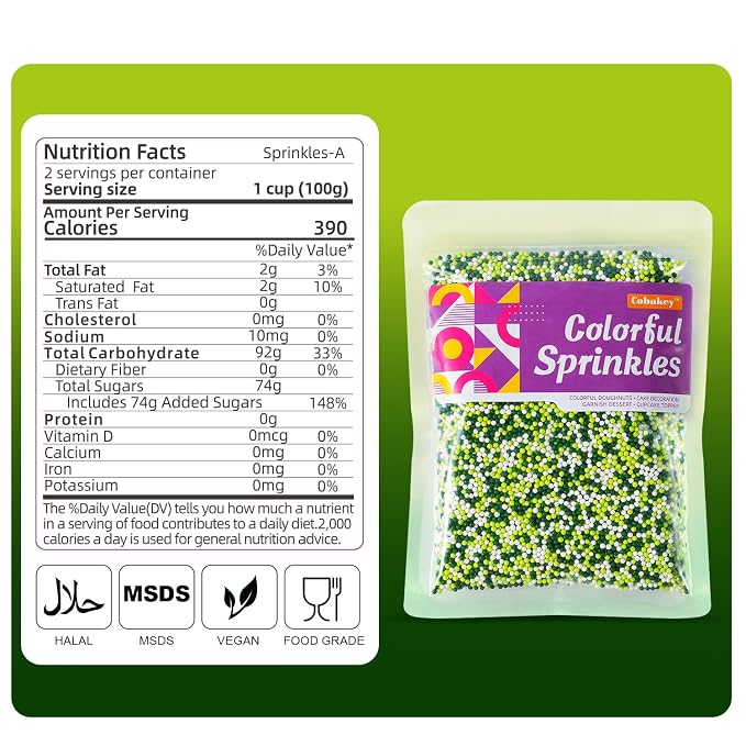 St Patrick's Day Sprinkles 7 oz White and Green Nonpareils Sprinkles Edible Cookie Decorations 2mm Mini Pearls for Decorating Cake, Baking, Cupcake Toppers, Ice Cream, Donuts (Irish Blessing Nonpareils)
