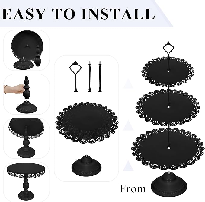 Set of 9 Cake Stands Metal Cupcake Stand Set Multiple Styles Candy Fruit Display Tower Dessert Plate Cake Serving Tray for Birthday Party Wedding Anniversary Baby Shower Engagement (Black)