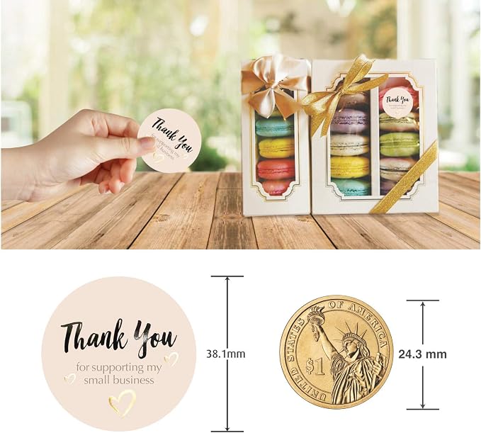easykart labels 400 Thank You for Supporting My Small Business Sticker Labels | Pastel Peach Color with Gold Foil Hearts | 1.5" Round in Roll | Highly Recommended for Small Business Owners