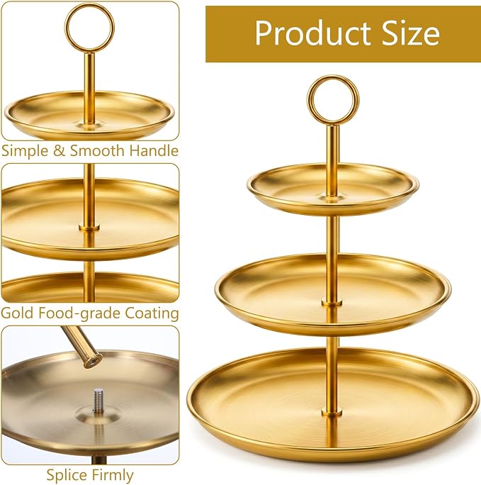 2 Pack Gold Cupcake Stand 3 Tier Stainless Steel Tiered Dessert Stand Display Tower for Wedding Birthday Party Baby Shower Festive Decor