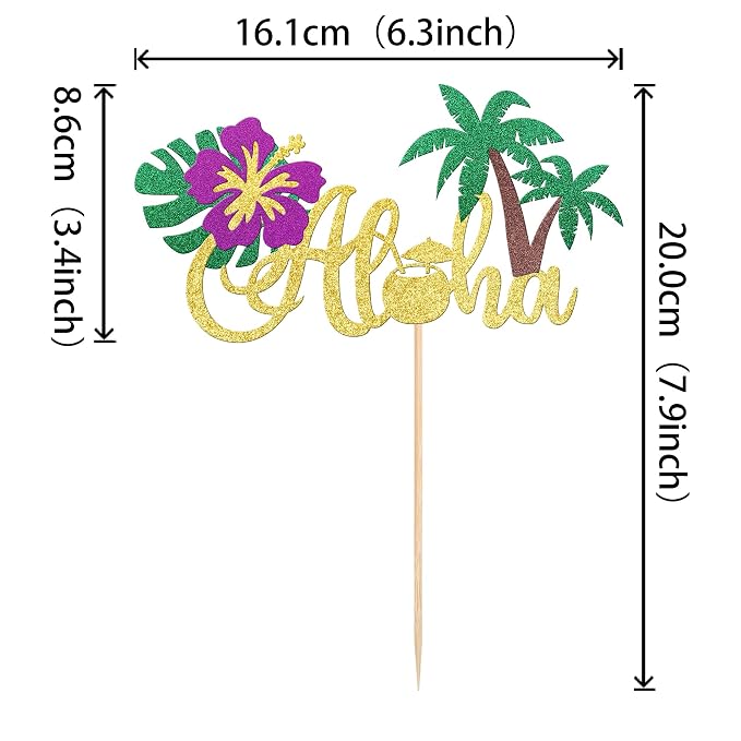 1 PCS Aloha Cake Topper Glitter Tropical Luau Palm Leaves Tree Flower Cake Pick Decoration for Summer Hawaiian Luau Tropical Aloha Theme Baby Shower Birthday Party Cake Decorations Supplies