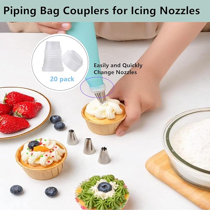 20 PCS couplers for piping bags, White Pastry Bag Coupler, Reusable Plastic Standard Couplers for Icing Nozzles, Small Piping-Tip coupler for Cake Decorating Supplies,Transparent(1.3 x 0.9 Inch)