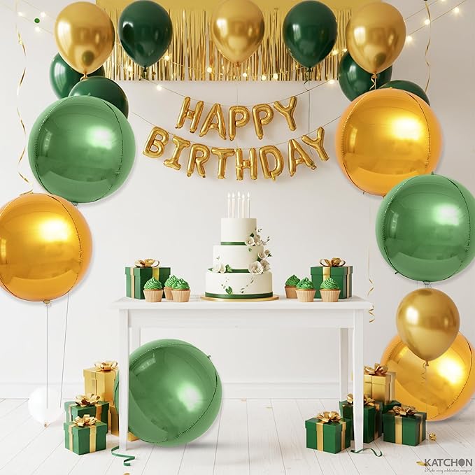 KatchOn, Sage Green and Gold Foil Balloons – 22 Inch, Pack of 6 | Mylar Balloons for Birthday, Engagement, Christmas, Bridal Shower | Green and Gold Party Decorations | Globos Verdes Y Dorados