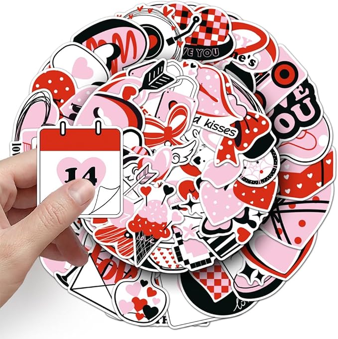 I Love You Stickers |50Pcs Valentine's Day Theme Waterproof Vinyl Stickers | Removable Resuable Sun-proof Peel and Stick for Water Bottles Laptop Luggage Cup Computer Mobile Phone Skateboard Decoration