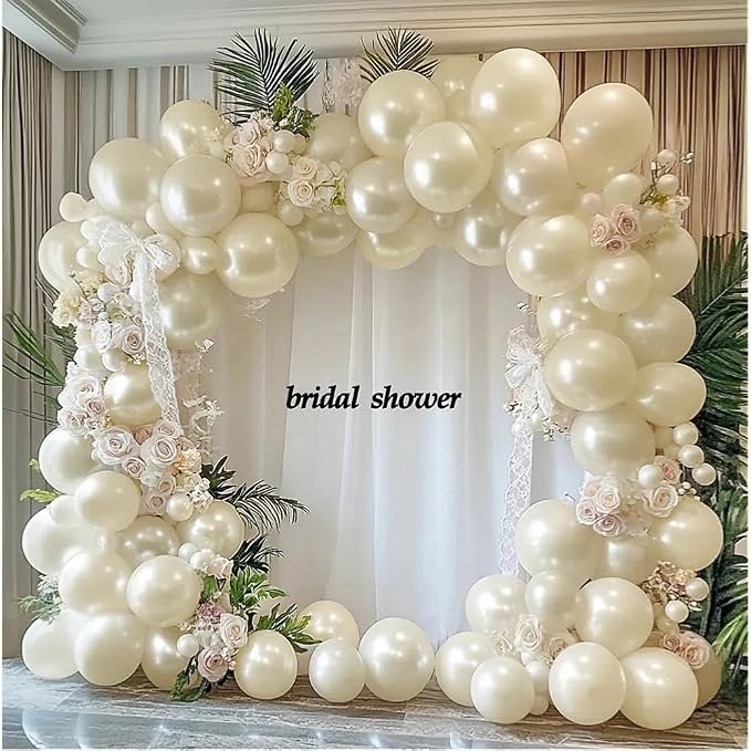 Pearl White Balloon Garland Double Stuffed Sand White Balloons Different Sizes 18/12/5in Pastel Ivory Cream Balloon Arch Kit for Wedding Bridal Baptism Baby Shower Birthday Party Decorations
