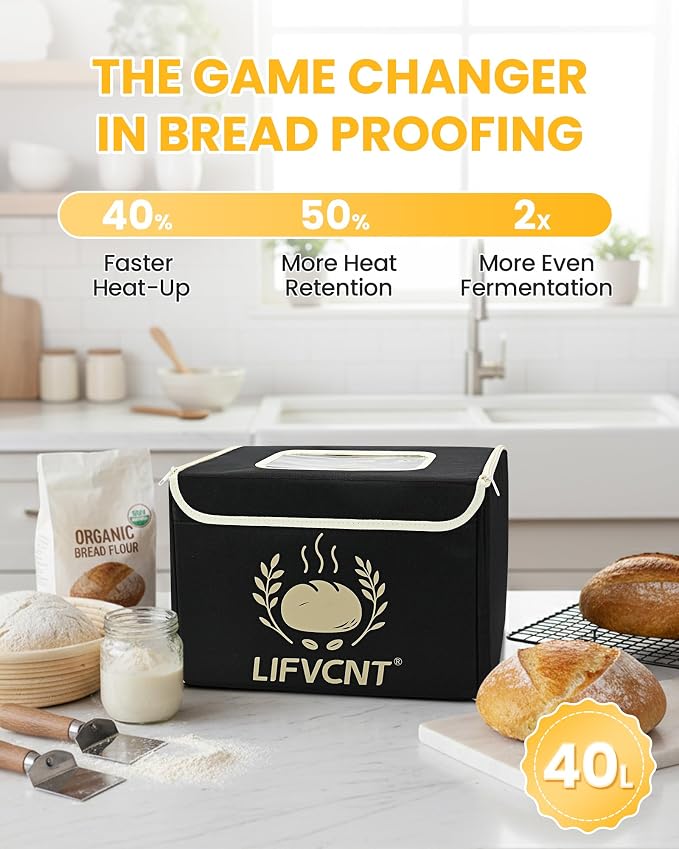 Foldable Bread Proofing Box with 68–132°F Temp Control, 0-99H Timer，Dough Proofer with Metal Rack and Water Tray |Proofing box for sourdough bread baking，Pizza,Kombucha,Yogurt.