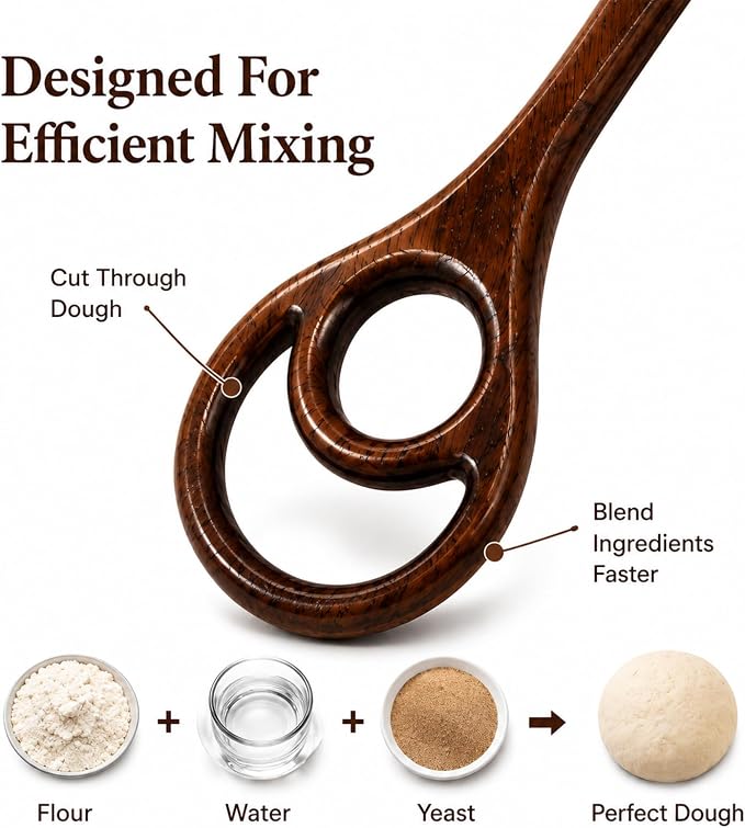 Wooden Danish Dough Whisk Set, 2 Pack Walnut Wood Dough Whisk for Sourdough Bread Baking, Bread Mixer for Pizza Dough, Batter, Pastry & Homemade Bread