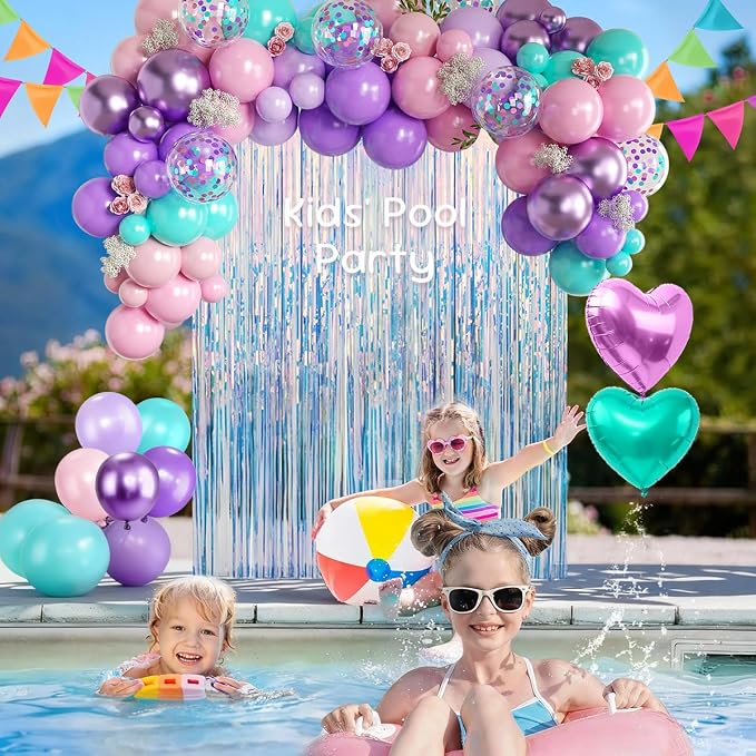 157Pcs Mermaid Balloons Garland Arch Kit with Fringe Curtain for Girl Princess Woman Birthday Engagement Wedding Bridal Baby Shower Under the Sea Party Decorations