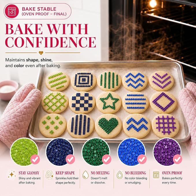 Confect Sprinkles- 5 Pack Assorted Edible Sugar Crystals in Parrot Green, Green, Blue, Purple & Midnight Blue – Decorative Toppings for Cakes, Cupcakes & Cookies – Vegan, Gluten-Free, Nut-Free, Soy-Free, Dairy-Free, Palm Oil-Free, dye-Free-5 Oz
