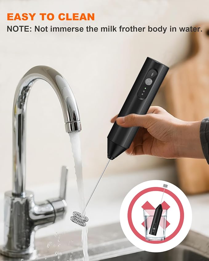 3-Speed Rechargeable Milk Frother Handheld, Dual Coil Whisk Coffee Frother Handheld - Portable Hand Frother Wand for Coffee Matcha Cappuccino & Hot Chocolate, Kitchen Gift, Black