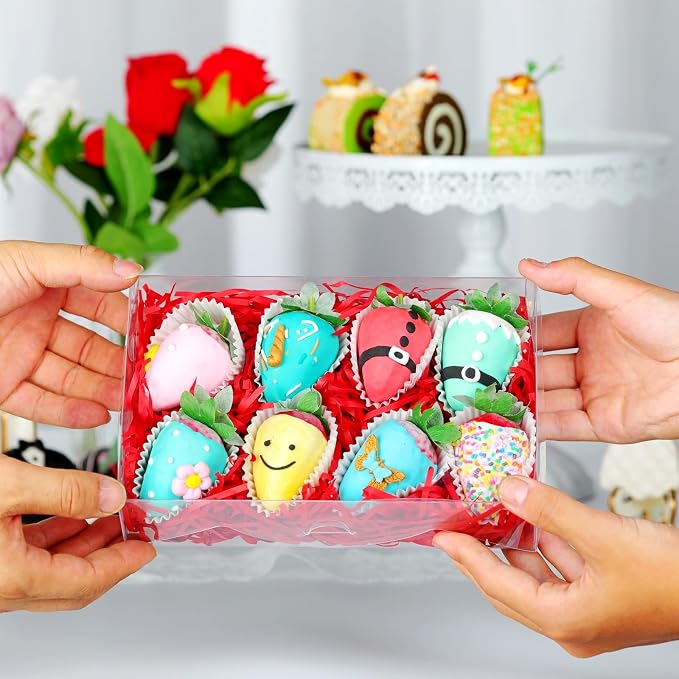 50PCS 8x5x2 Inch Clear Bakery Boxes with Window - Chocolate Covered Strawberries, Cookie, Cake, Brownie, Donut Boxes