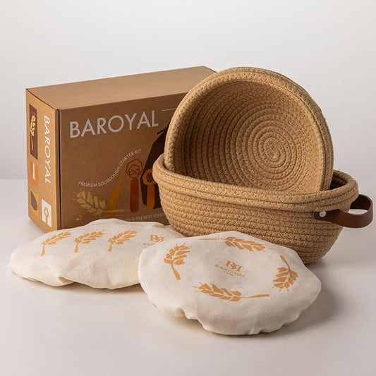 Crispier Crust Cotton Rope Banneton Bread Proofing Basket Set of 2, Oval Bread Baskets with Liners & Covers for Artisan Bread Baking, Sourdough Bread Baking Supplies, Gift-Ready(Brown)