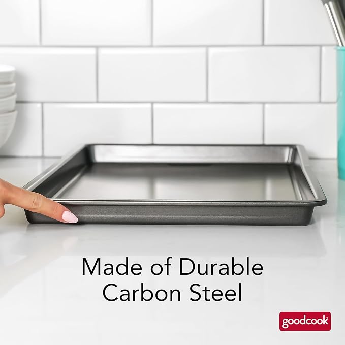 GoodCook PRO Large Baking Sheet Pan Nonstick Warp & Scratch-Resistant Dishwasher-Safe Carbon Steel Construction for Even Baking Oven Safe to 480°F, 11 x 17-Inch, Gray
