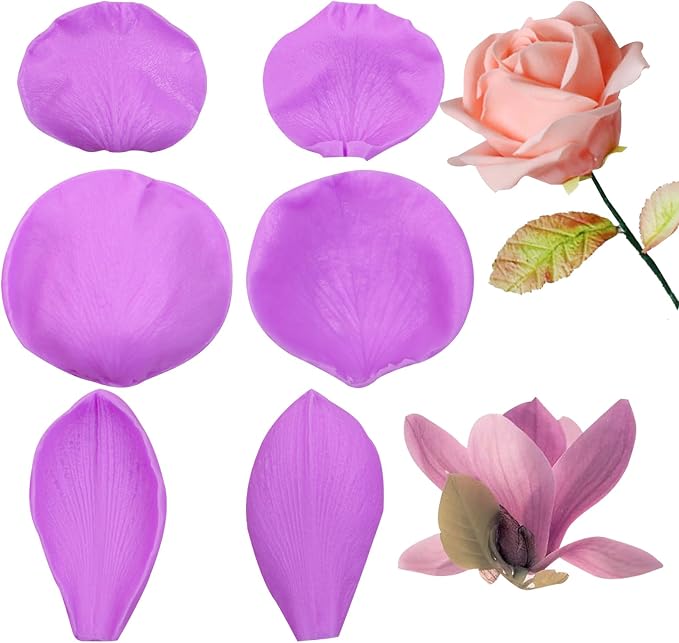 Rose Petal Silicone Molds Lotus Veiners Molds Flower Veining Fondant Molds for Cake Decorating Candy Chocolate Polymer Clay Set of 6