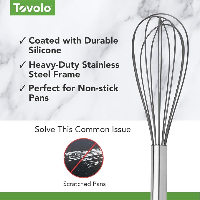 Tovolo Balloon Whisk 11 in Whip Whisk for Cooking Blending Mixing Stirring Whipping Beating, Dishwasher Safe Silicone Coated Wire Handheld Large Heavy Duty Multi Function Whip Whisking, Charcoal Gray