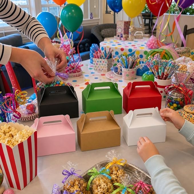 Aosric Small Gable Boxes 3.5 x 3.5 x 6.3 In, 30 Pack, Assorted Color | Premium Cardstock Party Favor Boxes with Handles for Birthday, Wedding, Baby Shower, Cookies, Bakery, Candy & Gift Giving