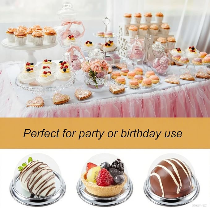 EchoDone 50 Set Clear Plastic Mini Cupcake Boxes Single Container Box | Muffin Pod Dome Muffin Single Container Box for Wedding Birthday Gifts Boxes Supplies (Silver)