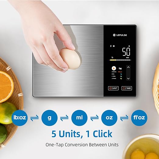 Smart Food Scale with Nutritional Calculator, Lepulse Digital Kitchen Scale, Free App with 24 Nutrients Tracking, Calorie, Fat, Carbs & Protein, Premium Stainless Steel, TFT Display, 11lb