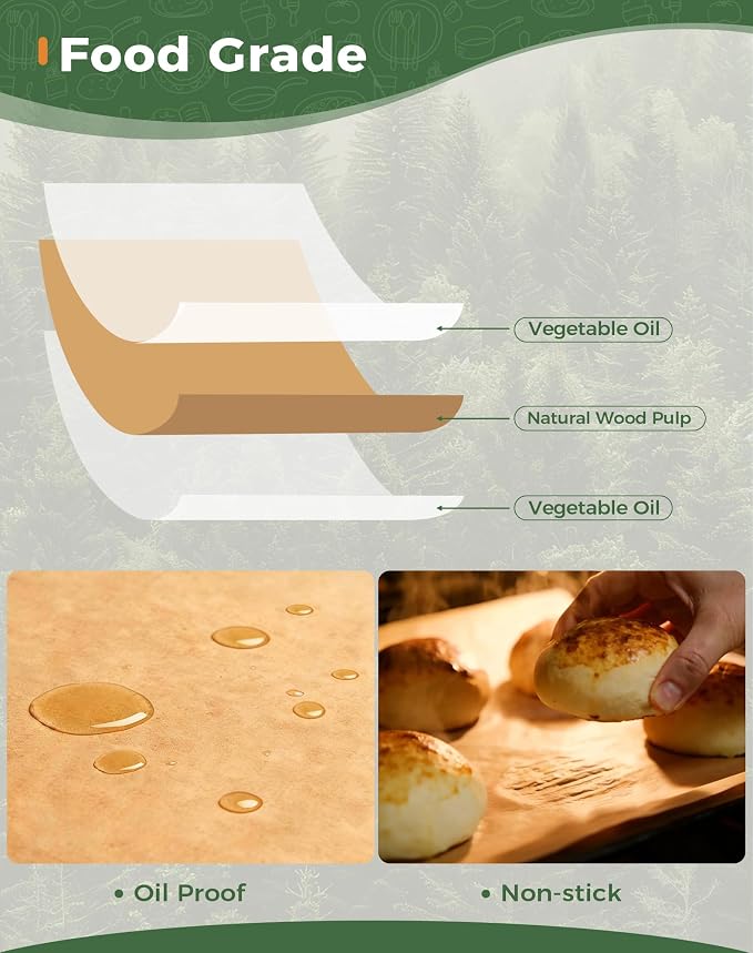 200PCS 9x13 Unbleached Parchment Paper Sheets for Baking, Precut Brown Baking Paper for Quarter Sheet Pan, Non-Stick Greaseproof for Oven & Air Fryer – Perfect for Cookies, Bread, Pizza & Cake