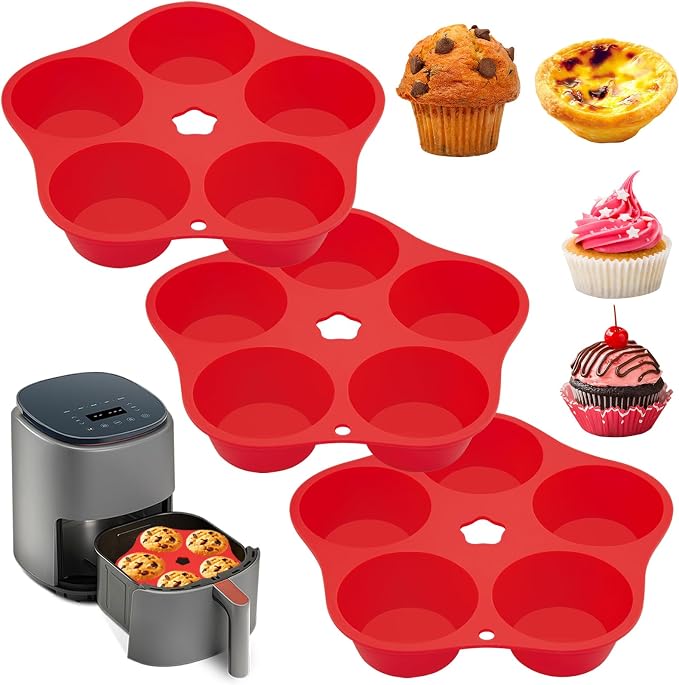 3 Pieces Silicone Air Fryer Muffin Pan Round Egg Bite Mold for Oven Baking,Mini Muffin Tins Cups Cake Tray for Air Fryer Liners Basket Instant Pot Accessories Baking Muffin Pancake