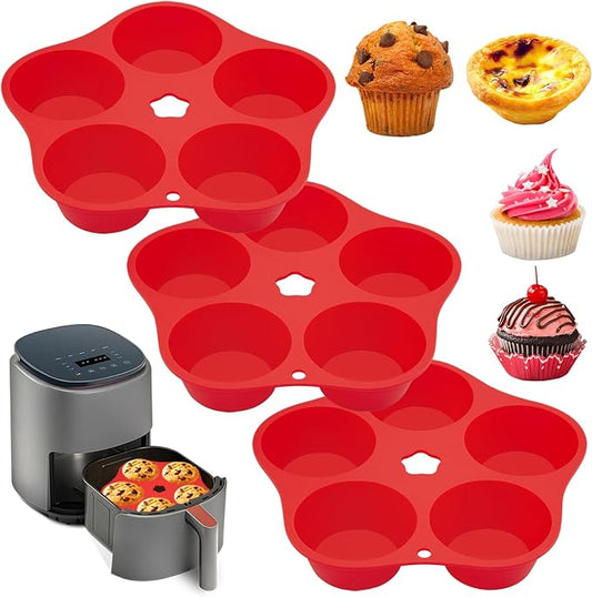 3 Pieces Silicone Air Fryer Muffin Pan Round Egg Bite Mold for Oven Baking,Mini Muffin Tins Cups Cake Tray for Air Fryer Liners Basket Instant Pot Accessories Baking Muffin Pancake