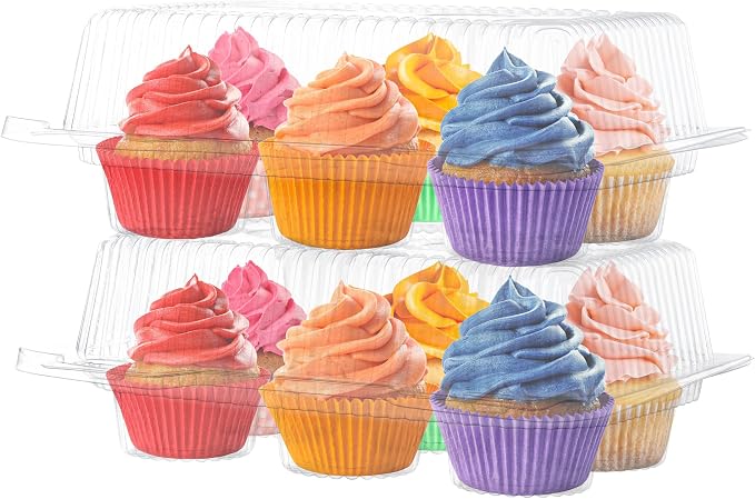 Plastic Cupcake Containers Boxes | 6 Compartment – 50 Pack | Disposable High Dome Dozen Cupcake Holder With Lid Bulk | Extra Sturdy Stackable Cupcake Boxes | Durable Muffin Packaging Transporter To Go