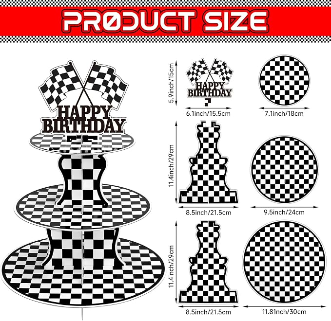 BACUTHY 2 Pack Race Car Cupcake Stands Birthday Party Supplies, Two Fast Cars Decorations Truck Theme Favors - 3 Tier Cardboard Cup Cake Holder Tower