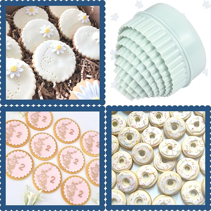 8 Pcs Round Cookie Cutter Set for Biscuits and Fondant | Two-sided plastic cutters with smooth edges for cookies, biscuits, pastries and cake decorating