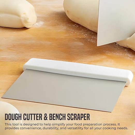OCS Parts 3-Pack 6" Stainless Steel Dough Cutter and Bench Scraper | White Handle | Cutter for Pizza Dough, Bread, and Pastry Dough | Multipurpose Kitchen Utensil