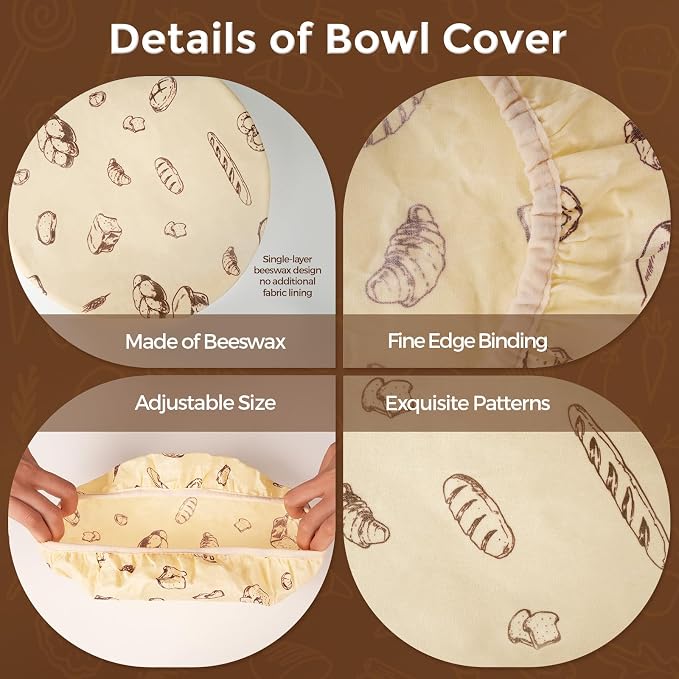 YARRAMATE Organic Beeswax Bread Bag & Bowl Cover Set, Reusable & Freezer Safe Bakery Essentials for Loaf Storage and Sourdough Proofing (17x13, 12 Inch)