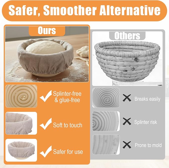 6 Pack 5 Inch Banneton Bread Proofing Basket Mini Banneton Basket Proofing | Small Sourdough Breads Baking, Round Dough Bakery Baking Bread Bowl, Liner, with Cloth Lining,for Handmade Kitchen Supplies