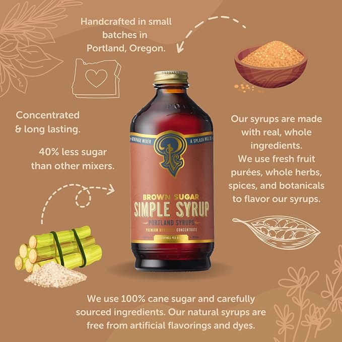 Portland Syrups Brown Sugar Simple Syrup - Drink Mix for Crafting Cocktails, Sugar Syrup for Drinks, Simple Syrup for Coffee, Mocktails, Baking, 12 oz, 24 Servings (Pack of 2)