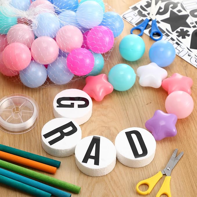 Simgoing 103 Pcs DIY Giant Friendship Bracelet Lei Kit Extra Large Beads Garland Jumbo Birthday Friendship Banner Kit Famous Singer Customizable Party Decor for Classroom(Macaron Color)