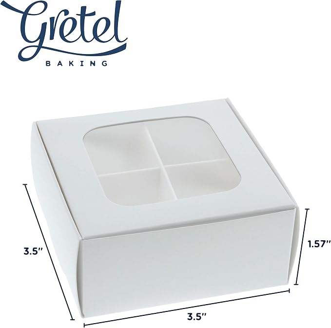 Treat Boxes - 20 ct 3.5 x 3.5 x 1.6 in Bakery Boxes with Windows and Dividers for Candy, Cookies, Cupcakes, or Bakery Desserts - Chocolate, Treats, and Baked Goods Packaging for Gifting