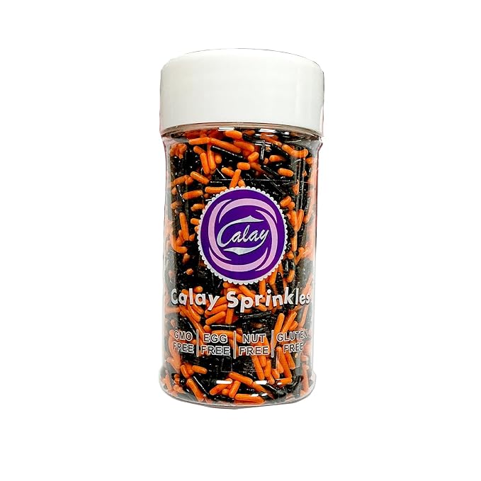 Homipooty Black and Orange Soft Jimmies Sprinkles Edible Sprinkles Sugar Candy for Cake Decorating 78g/2.75oz Cookie Cupcake Topper Ice Cream and Dessert Decorating