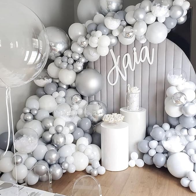 Voircoloria 105pcs Metallic Silver Balloons 12inch Party Latex Balloons for Birthday Graduation Baby Shower Wedding Anniversary New Year Party Decorations