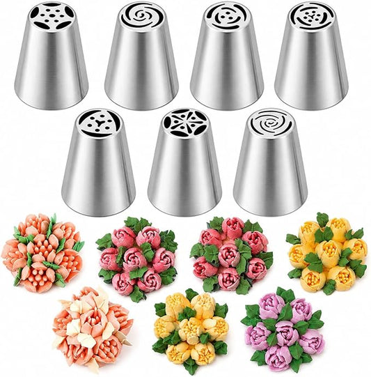 7 Pieces Russian Piping Tips,Cake Decorating Supplies Piping Tips | Stainless Steel, For Cookie And Cake Decorating,Birthday Cake, Cupcake, DIY Cream Baking Tools