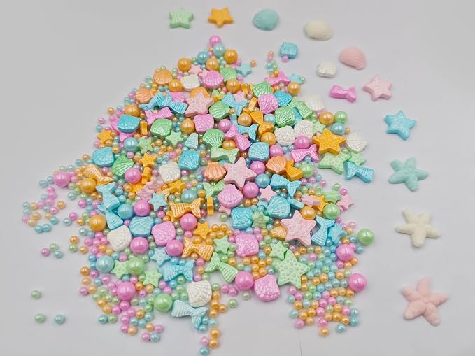 Edible Colorful Ocean Mermaid Candy Sprinkles Starfish Dessert Sprinkle Shell Cake Cupcake Toppers Pearl Cookie Decorations Sweet Personalities Candy Sprinkles for Cake Decorating, 3.53 oz