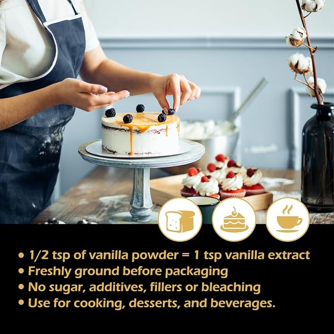 ORGFUN Vanilla Bean Powder 3.53 Oz, Native Ground Madagascar Vanilla Powder Pure Natural No Fillers or Additives Great for Baking, Desserts, Coffee Vegan Gluten Free 100G (Pack of 2)