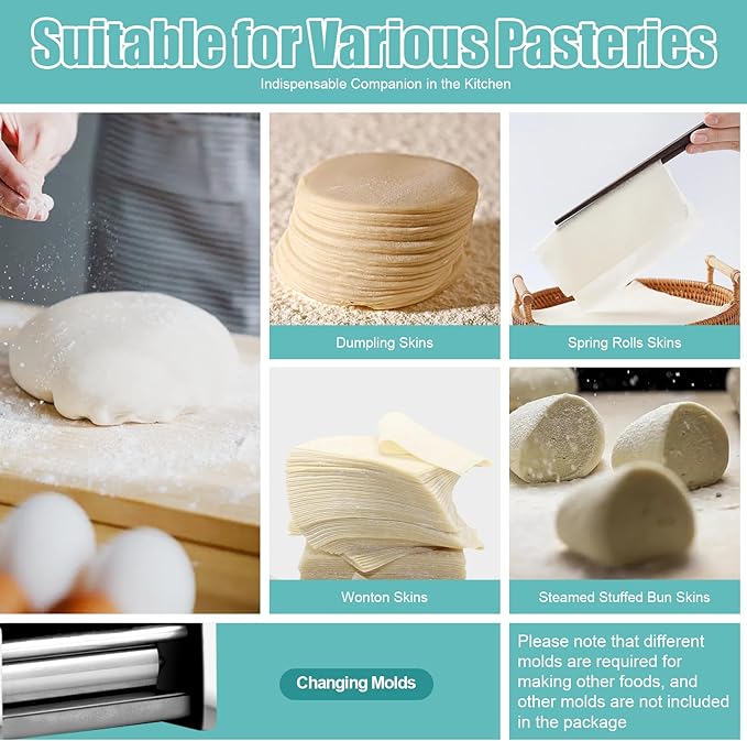Dumpling Skin Maker Electric Dumpling Maker Machine, Automatic Wrapper Maker Sheeter Wonton Dough Maker with Mold 50-60 Pieces/Minute, 110V 140W (8cm Round Shaped)