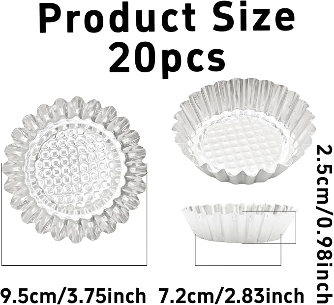 pson 20Pcs 3.75 Inch Egg Tart Molds, Non-Stick Aluminum Mini Tart Pans for Baking Tarts, Pies, Cupcakes, Muffins, Pudding, and Desserts