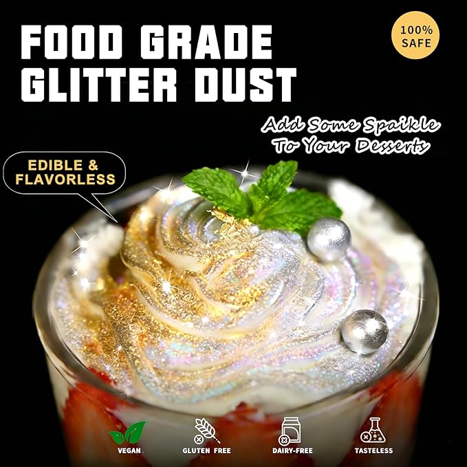 HomeHere Edible Luster Dust Food-Grade Glimmer Powder Glitter for Cake Decorating 15g, Edible Sprinkle Glitter for Cocktails Drinks Baking Candy Dessert Chocolate Vegan Tasteless