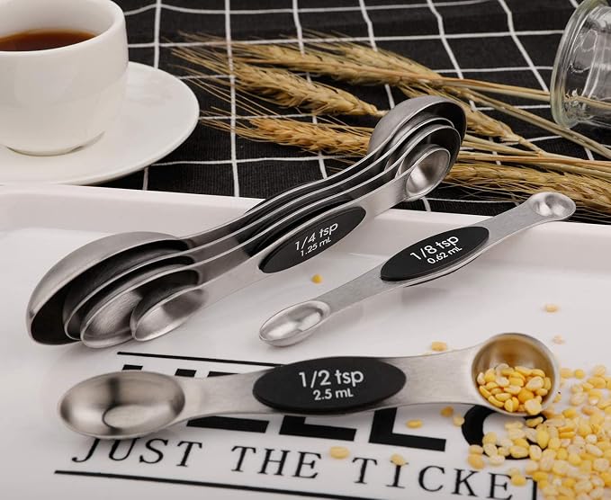 Magnetic Measuring Spoons Set of 6 Stainless Steel Dual Sided Stackable Teaspoon for Measuring Dry and Liquid Ingredients