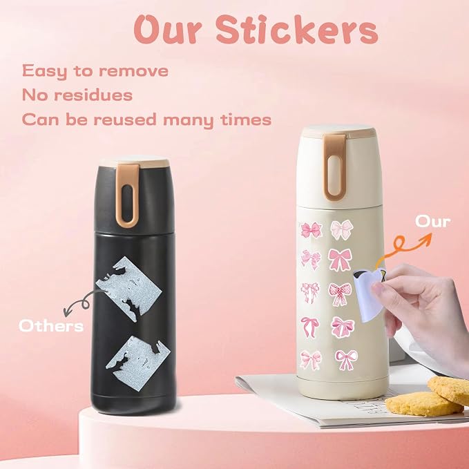 100 Pcs Coquette Bows Stickers Cute Aesthetic Pink Bow Sticker for Adults Women Pink Bows Vinyl Waterproof Stickes for Water Bottles Laptops Phone Luggage Guitar