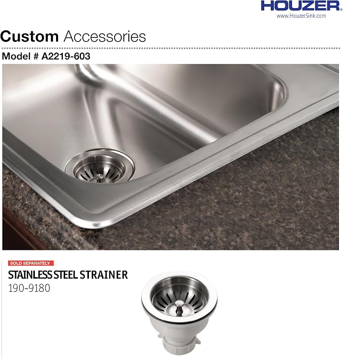 Houzer ADA Compliant Stainless Steel Kitchen Bar & Prep Sink - 22 Inch Drop-in Topmount 3-Hole Single Bowl Sink, Durable & Versatile, Nested 20-Pack - A2219-603-20