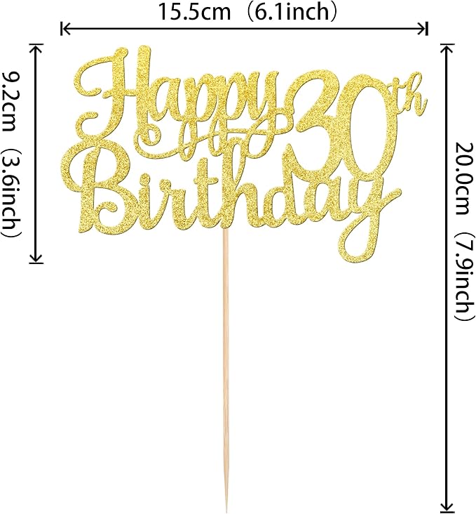 1 PCS Happy 30th Birthday Cake Topper Gold Glitter Cheers to 30 Years Birthday Cake Pick 30 Fabulous Cake Decoration for Happy 30th Birthday Anniversary Party Decorations Supplies