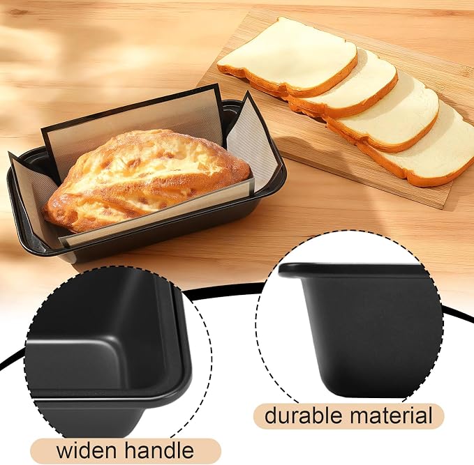 8 Pcs Loaf Pan with Liners Set 9 x 5 Inch Non-stick Bread Pan and Silicone Loaf Liners for Homemade Baking Carbon Steel Rectangular Baking Tray for Kitchen Sourdough Sandwich Home(Black)
