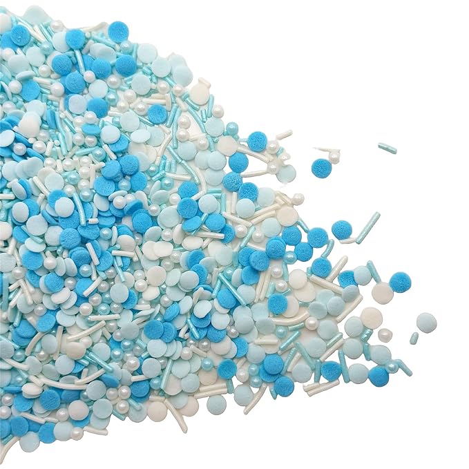 SE Si&Moos Baby Blue and White Sprinkles 3 OZ Blue and White Edible Pearls for Cake Decorating Edible Pearls and Sequins Sprinkles Mix for Baby Shower Wedding Halloween Christmas Cookie Decorations