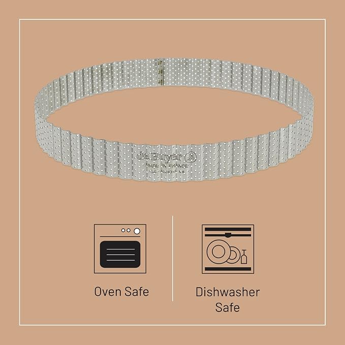 de Buyer Perforated Fluted Round Tart Ring - 9.5” Diameter - Perfect for Baking Beautifully Crisp Tarts - Easy to Use & Clean - Made in France